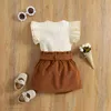 CITGEETT ZOMER KIDS MOOIE GIRL SET SET Korte mouwen geribbelde massieve kleuren tops elastische taille boog knoopkleding J220711