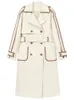 Lautaro Spring Awomm Long Color Block Кожаный транш для женщин для женщин -карманов Дизайнер свободная стильная роскошная одежда 2022 L220728