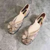 Sandales de luxe à talons hauts pour femmes, chaussures de princesse plates avec strass et perles, de styliste, à la mode, à bouche peu profonde, avec nœud, 220324