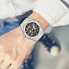 Polshorloges automatisch horloge mannen mode skelet mechanisch horloges metaal 3D bout rubberen riem polshorwatcheswristWatches hect22