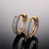 Hoop Huggie Huitan Personality Two Tone Small Earrings For WomenMen Full White Zircon Hiphop Party Daily Wear Versatile Unisex 2530368