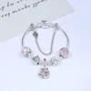 2022 New Charm Bracelet Hollow Pink Crystal Tree of Life Pendant Safety Chain European Charm Beads Bangle Fits Pandora Charm Bracelets & Necklace