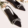 Nxy Sandali Summer Crystal Bow-knot Punta a punta Mule Women Pump Shoes Fashion Flat Heel Office Female