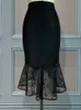 Gonna di pizzo nero da donna a vita alta slim midi modesto di classe irregolare lunghezza pacchetto femminile hip jupes falad ufficio moda elegante 220317