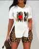 Designer Tracksuits Sexig Casual Short Sleeve Leggings Outfits Fashion Print Ladies Split Loose T Shirt Två stycken Set