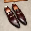 EUR46 Pointed Toe Black / Coffee Mens Wedding Shoes äkta läder loafers manliga klänningsskor