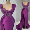 2022 Plus Size Arabic Aso Ebi Purple Mermaid Luxurious Prom Dresses Pärled Crystals Evening Formal Party Second Reception Birthday270H