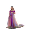 Moderskapsklänningar kvinnor hög midja sling gravid regnbåge mesh klänning strand sommar kläder nät garn streetwear vestidos 5560 Q2