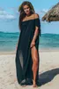 Damen-Bademode, sexy schulterfreies Tunika-Strandkleid, geteilt, Strandmode, kurzärmelig, einfarbig, Sommer-Maxi