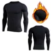 Gymkläder sammet vinterskjorta män sport t-shirts komprimering fitness tröja crossfit jersey springa toppar rashgard varma tshirts för winte