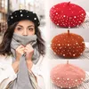 Vintage Pearl Beret Hat For Women Cashmere Winter Retro French Winter Black Red French Artist Flat Fashion Red Yellow Lady Cap J220722
