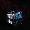 Anneaux de mariage géométrique bleu cubique Zircon doigt pour femmes hommes bijoux de mode couleur argent déclaration bague femme AnelWedding