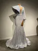 Stunning Long Sleeve High Neck Sexy Mermaid Style White Sparkly Velvet Sequin African Black Girls Prom Dresses 2022 0330