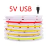 5V LED COB Strip Light USB Battery Powered 320LED/m High Density Linear Linghting Flexible Tape Strips White Blue Green Red DC5V