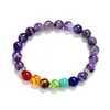 Brin Couleur Argent Antique 8mm Pierre Ronde Améthystes Naturelles Agates Oeil De Tigre Équilibre De Guérison 7 Bracelet Chakra Brins Perlés