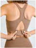 Yoga outfit sexig kvinnor sport bh tight fitness väst tank toppkläder som kör ihålig vacker rygg spänne med avtagbar bröstpadyoga