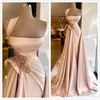 Fashion Boat Neck Prom Dresses Sleeveless Evening Dress Custom Made Beads Satin Stylish Pink Women Formal Celebrity Party Gown