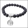 Beaded Strands Bracelets Jewelry Diy 8Mm Black Lava Stone Tree Of Life Bracelet Aromatherapy Essential Oil Diffuser Stretch Yoga Drop Deliv