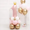 Baby Boy Girl Ins Pastel Pink Digital 1 Balloon Column 1st First One Year Birthday Party Decoration 220527