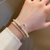 Bracelets de charme zircão de lua prateada brilhante para mulheres pulseira de pérola de água doce natural 2 camadas Coreia Casamento Bangle Luxury Jóias GiftCharm