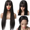 KISSHAIR 13x4 Lace Frontal Wig With Bang Natural Color Silky Straight Cuticle Aligned Indian Raw Virgin Human Hair Pre-plucked 4x4 Lace Closure Wig For Women 12-28 Inch