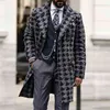 Mélanges de laine pour hommes Hommes pied-de-poule Gentleman manteau de laine à la mode Trench revers pardessus veste à boutonnage unique mi-longueur mâle chaud T220810