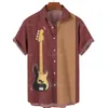 Summer Guitar Stripe 3D Printowane koszule na małe koszule luźne swobodne krótkie rękawowe hawajskie koszulę duże rozmiary ubrania na top 220607