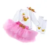 Conjuntos de roupas 1º aniversário de menina de bebê Bodysuits de algodão Rosa Tutu Skirt Bandeira 4pcs/Conjuntos de roupas infantis
