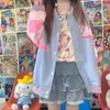 Felpe con cappuccio da donna Felpe Abbigliamento moda coreana Y2k Girl Check Sleeve Patch Kawaii Sweet Lady Lovely Cartoon Felpa con stampa lettera Au