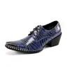 ザパトスhombre Shoes for men high heels mens blue本物の革張りの縞模様のオックスフォードマンドレスシューズフォーマルローブ
