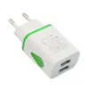 Universal 2.1A 5V LED 2 USB-telefonladdare Fast Wall Charging Adapter US/EU Plug-Charger för Samsung för HTC