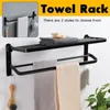 60cm Black Alumimum Foldable Towel Rack Holder Shelf Wall Mounted Bathroom Storage Hanger Y200407