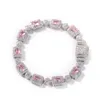 Hip Hop Rame intarsiato Rosa Zircone Bracciale Tennis Uomo Donna Diamante Misto 7 pollici 8 pollici Braccialetti di cristallo Accessori per gioielli9028182