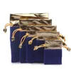 أكياس المجوهرات ذات اللون الأزرق تعبئة الأكياس الرباطية لصالح قلادة قلادة سوار حفل زفاف ديكور حفل زفاف
