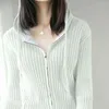 Sudadera con capucha de punto de lana Damas coreanas Primavera y otoño Cremallera Cardigan Manga larga Moda Versátil Slim Fit Pit Pattern Top Sweater L220706