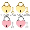 Key Rings Small Lock With Keys Heart Mini Locker Decor Diary For Book Jewelry Storage Box Gold And Pink amxSg