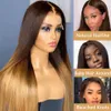 Human Hair Wig Front Lace Wigs Ombre Brown/27 Honey Blonde 13X4 Lace Frontal 150% Density