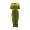 Plus Size Dresses XL-5XL Bodycon Midi Summer 2022 Women Fashion V Neck Short Sleeve Dress Sexy Solid Female ClothingPlus