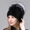 Beretten natuurlijke bont hoed donzige winter warme nerts vrouwen gebreide luxe mode stijlvol anti-koude real