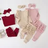 Ensembles de vêtements printemps automne né bébé fille vêtements couleur unie enfants tenue pour filles coton à manches longues hauts + pantalon + écharpe 6-24 mois