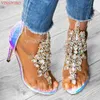 Women Summer Crystal Sandals peep Toe Thin High Heels Ladies Zipper Female Sexy Rhinestone Stiletto Bridesmaid Shoes220513