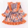 Girlymax Sister's Wear Fall/Winter Baby Girls Orange Floral Flower Ruffles Dress Knee Length Romper Milk Silk Kids Clothing