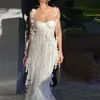 Sukienki zwyczajne impreza biała elegancka syrena promowa spaghetti pasek rękawów 3D aplikacje Kobiety ogonowe sukienki nocne niestandardowe madecasual