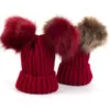 Children Baby Knitted Hats Winter Solid Crochet Hat Warm Soft Pom Pom Beanies Double Hairball Outdoor Slouchy Caps GG020