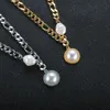 Anhänger Halsketten Luxus Süßwasser Perle Link Kette Halskette Für Frauen Männer Mode Edelstahl Elegante Pullover Schlüsselbein SchmuckAnhänger