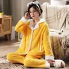 Herfst Winter Warm Flanel Women Pajama Sets Dikke Lange Mouwen Coral Fleece Nachtkleding Pajama Set Thuis Kleding Pak Homewear L220803