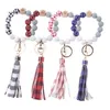 Porte-clés 12pcs motif à carreaux perles porte-clés pour clés de voiture gland poignet porte-clés bracelet mode anti-perte utile femmes porte-clés