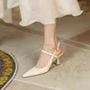 Wowen Sandalen Mode Mid Heels Damen Pumps Spitz Flach Ankle Strap Frau Schuhe Sommer Slingback Weibliche Sandale 2022 Neue G220425