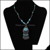 Pendant Necklaces Pendants Jewelry Womens Leaf Tassel Tibetan Sier Turquoise Fashion Gift National Style Women Diy Necklace Drop Delivery