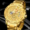 Wwoor Fashion Mens Watches Top Brand Luxury Gold Full Steel Watch Men Waterproof Sport Chronograph Relogio Masculino 220708